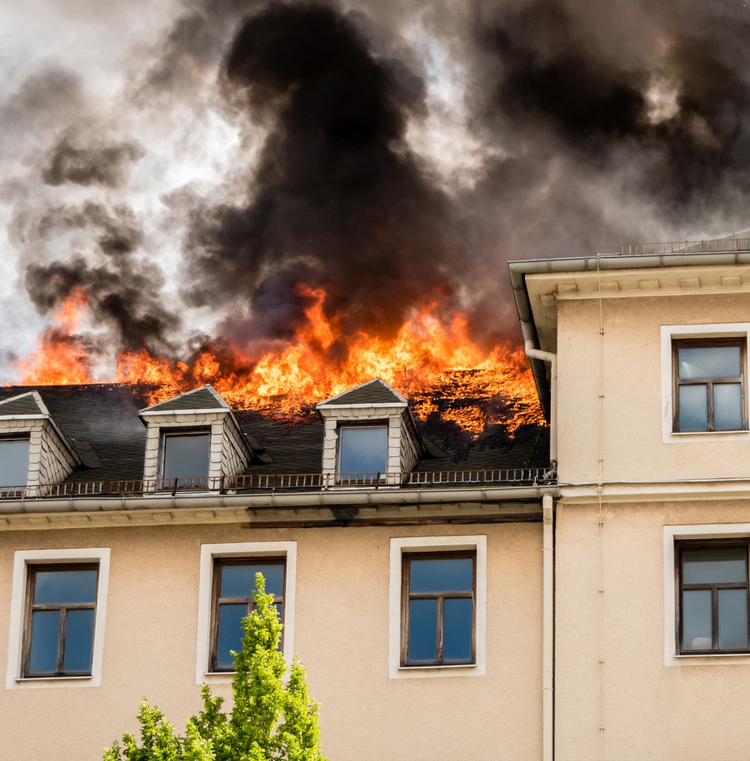 a building with smoke coming out of it