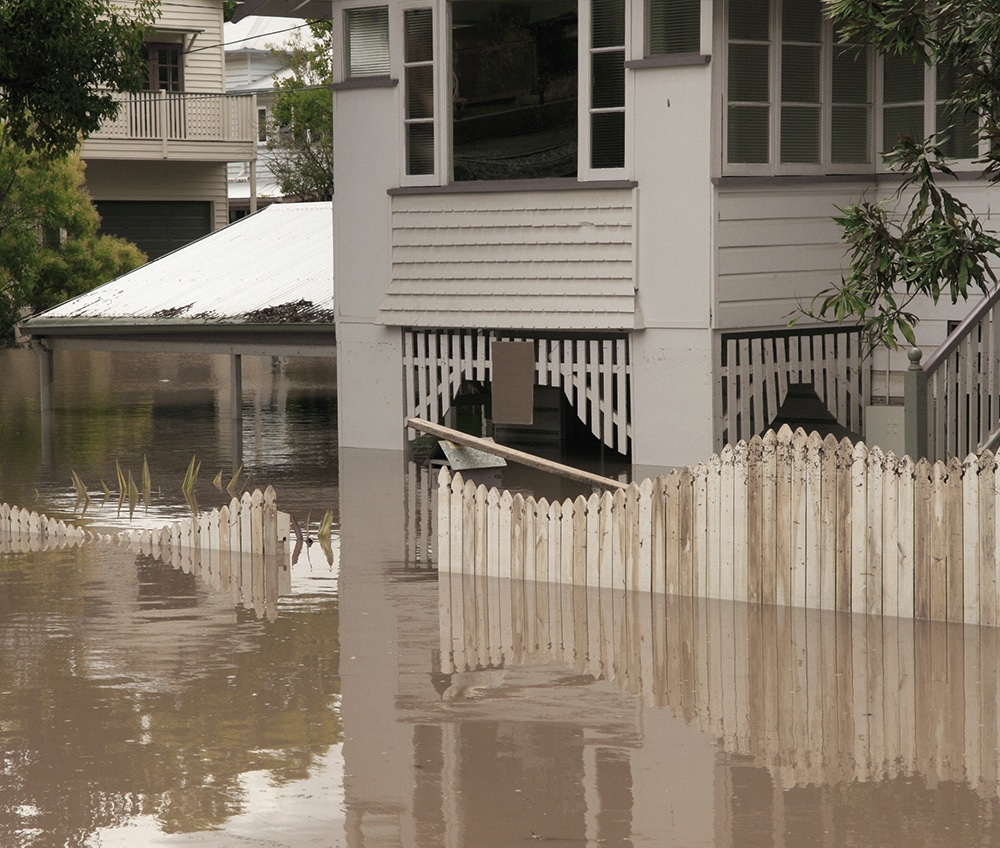 a pool of water in front of a building